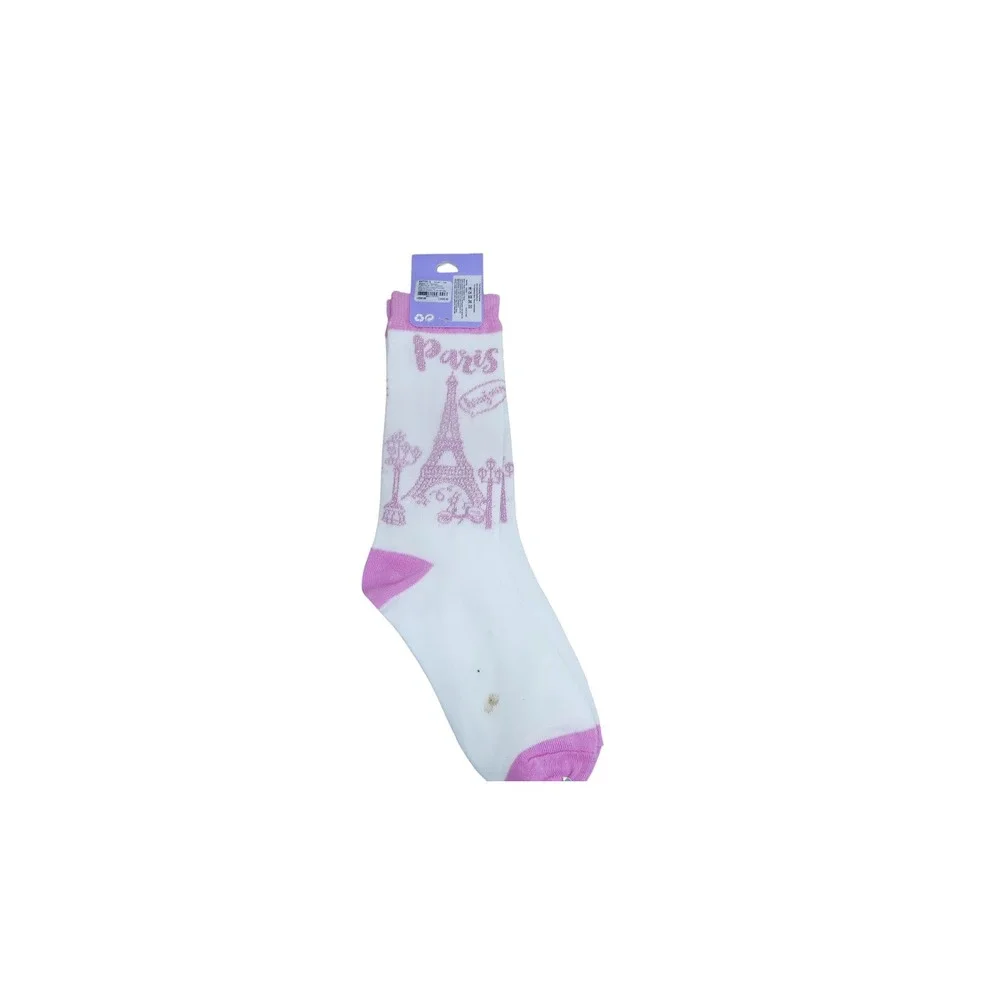Claire's Crew Socks Kids 9-11 White Paris Eiffel Tower Pink Glitter